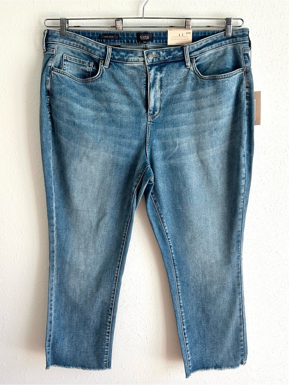NYDJ Ankle Jeans Women's Plus Size 22W Blue Stretch Denim Sheri Slim Frayed Hem